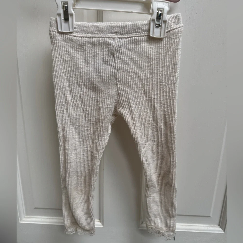 Old Navy 3T Cream Girls Waffle-Knit Leggings Pants with Lace Ankle